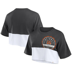 Cincinnati Bengals Women's Boxy Color Split Cropped T-Shirt - Black/White outlet