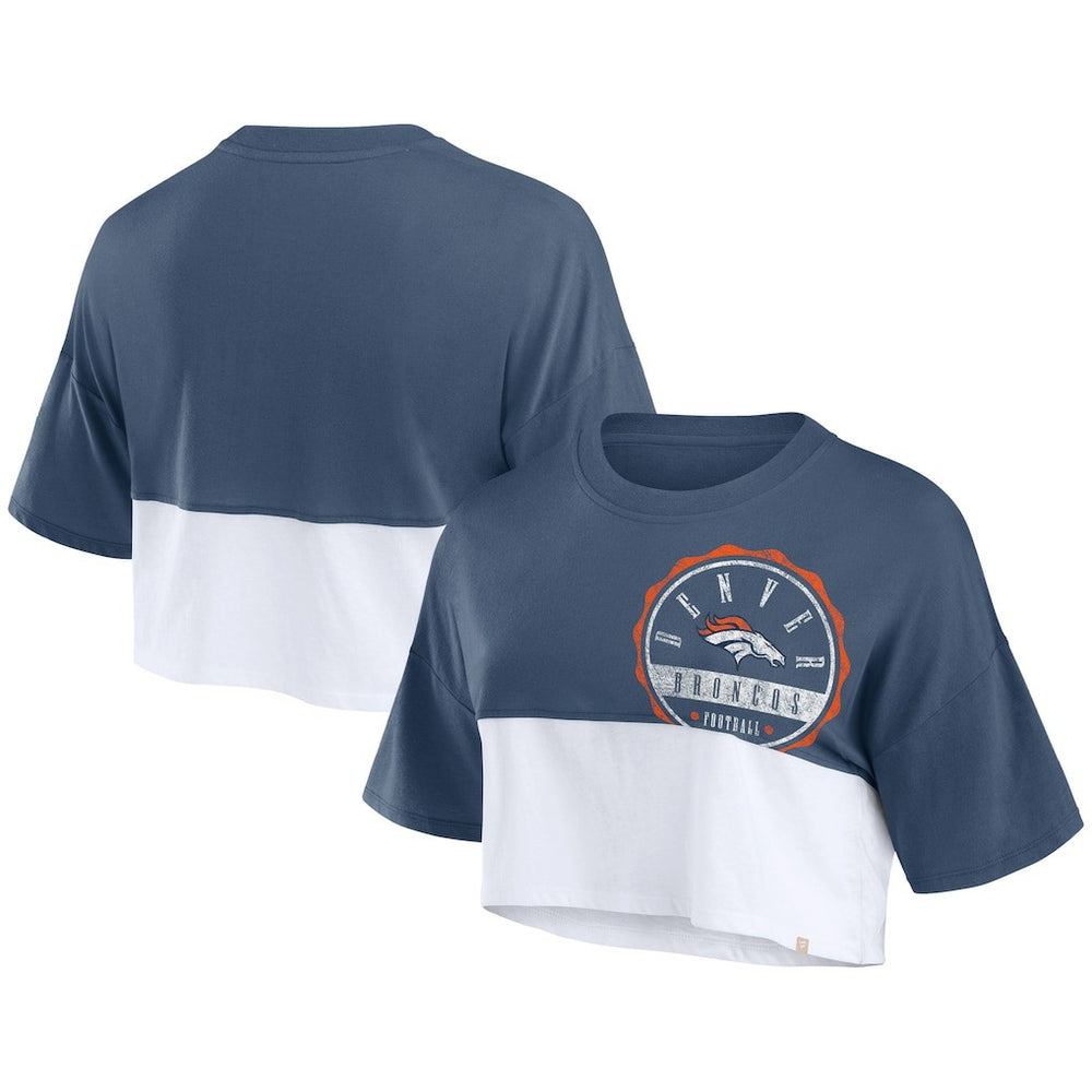 Denver Broncos Women's Boxy Color Split Cropped T-Shirt - Navy/White online
