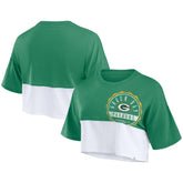 Green Bay Packers Women's Boxy Color Split Cropped T-Shirt - Green/White discount