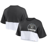 Las Vegas Raiders Women's Boxy Color Split Cropped T-Shirt - Black/White outlet