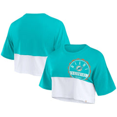 Miami Dolphins Women's Boxy Color Split Cropped T-Shirt - Aqua/White sale