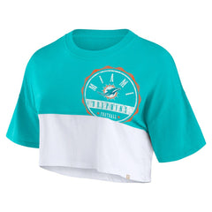 Miami Dolphins Women's Boxy Color Split Cropped T-Shirt - Aqua/White sale