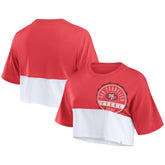 San Francisco 49ers Women's Boxy Color Split Cropped T-Shirt - Scarlet/White for sale