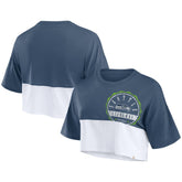 Seattle Seahawks Women's Boxy Color Split Cropped T-Shirt - College Navy/White discount