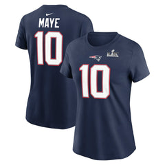 Drake Maye New England Patriots Women's Super Bowl LX Patch Name & Number T-Shirt - Navy | Nike for sale