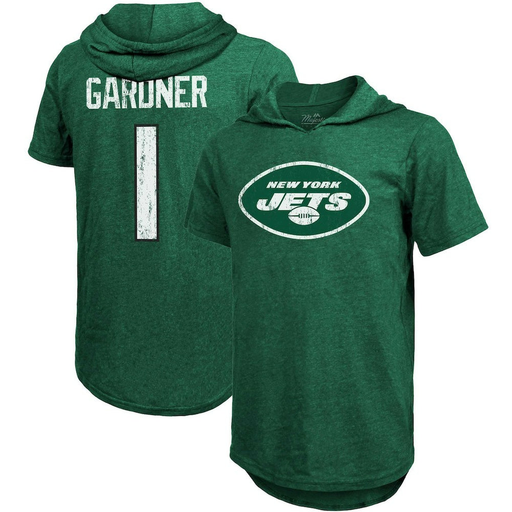 Ahmad Sauce Gardner New York Jets Majestic Threads Player Name & Number Tri-Blend Hoodie T-Shirt - Heather Green for sale