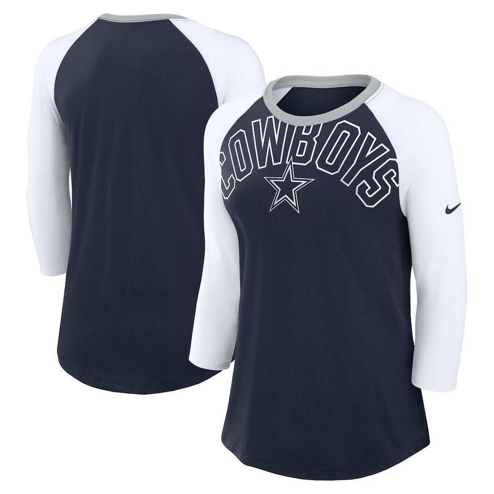 Dallas Cowboys Women's Knockout Arch Raglan Tri-Blend 3/4-Sleeve T-Shirt - Navy/White | Nike sale