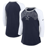 Dallas Cowboys Women's Knockout Arch Raglan Tri-Blend 3/4-Sleeve T-Shirt - Navy/White | Nike sale