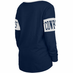 Dallas Cowboys New Era Women's Lace-Up Notch Neck Long Sleeve T-Shirt - Navy cheap
