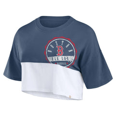 Boston Red Sox Women's Color Split Boxy Cropped T-Shirt - Navy/White