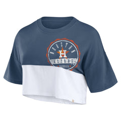 Houston Astros Women's Color Split Boxy Cropped T-Shirt - Navy/White