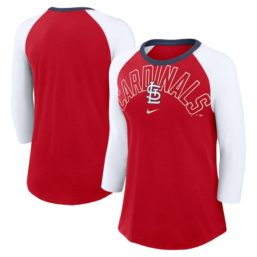 St. Louis Cardinals Women's Knockout Arch 3/4-Sleeve Raglan Tri-Blend T-Shirt - Red/White | Nike