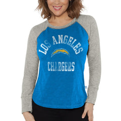 Los Angeles Chargers G-III 4Her by Carl Banks Women's Waffle Knit Raglan Long Sleeve T-Shirt - Powder Blue/Heather Gray outlet