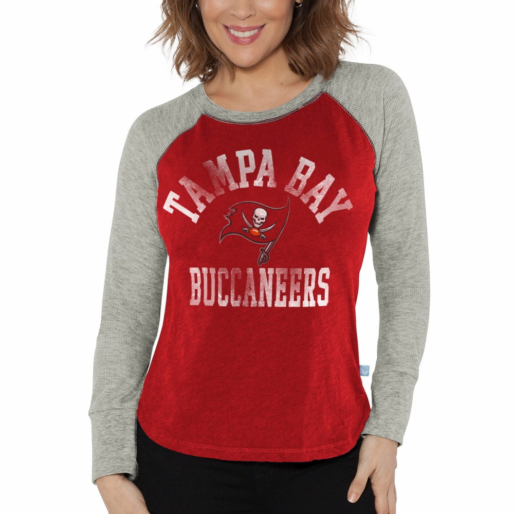 Tampa Bay Buccaneers G-III 4Her by Carl Banks Women's Waffle Knit Raglan Long Sleeve T-Shirt - Red/Heather Gray discount