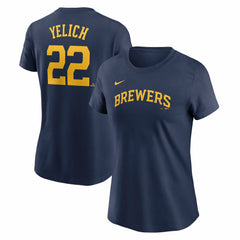 Christian Yelich Milwaukee Brewers Women's Cooperstown Collection Fuse Name & Number T-Shirt - Navy | Nike