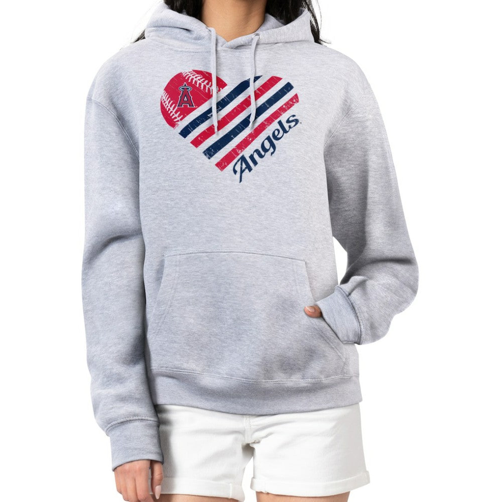 Los Angeles Angels G-III 4Her by Carl Banks Women's Heart Fleece Pullover Hoodie - Heather Gray