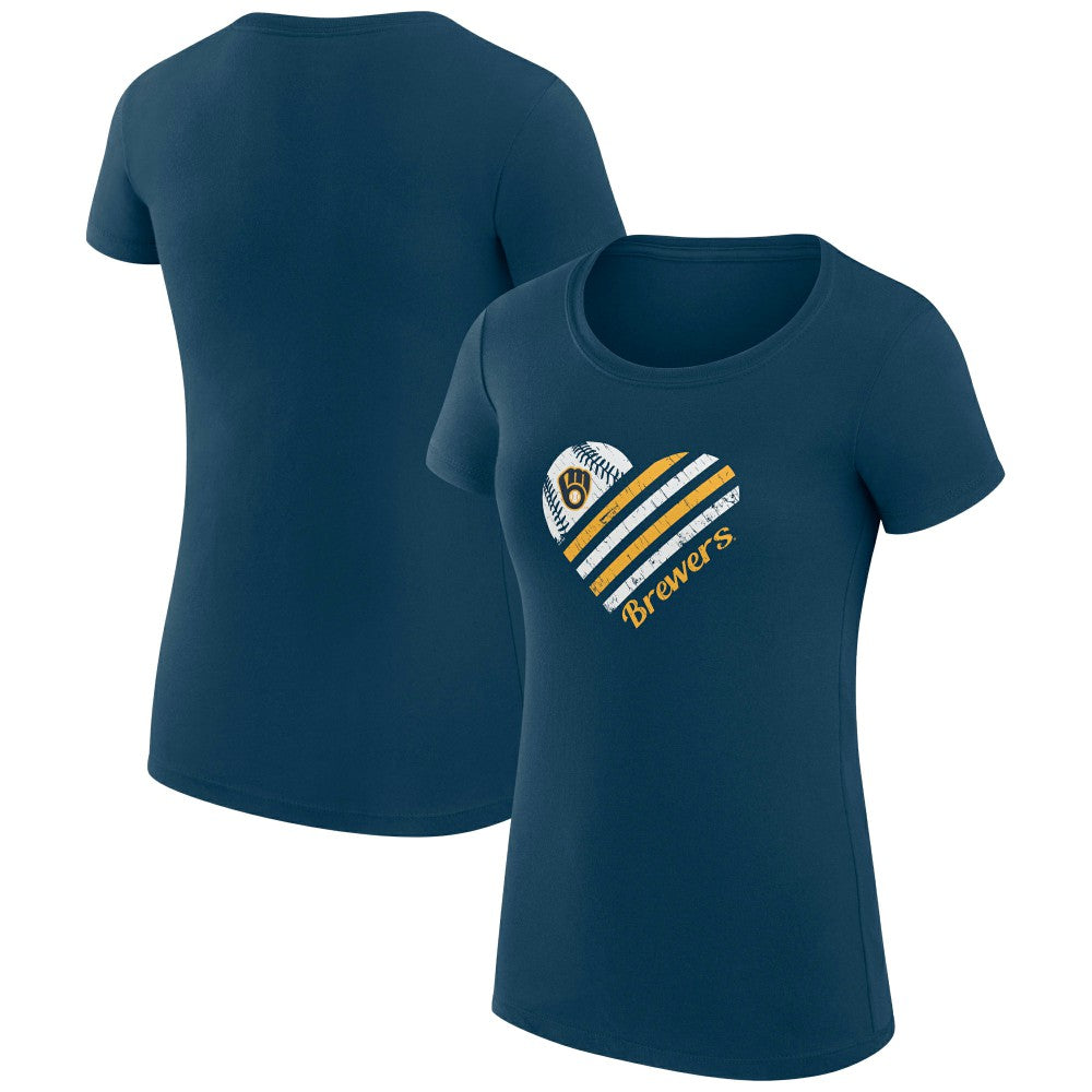 Milwaukee Brewers G-III 4Her by Carl Banks Women's Super-Slim Fit Lightweight Heart Graphic T-Shirt - Navy