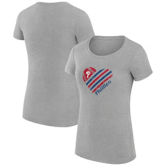 Philadelphia Phillies G-III 4Her by Carl Banks Women's Super-Slim Fit Lightweight Heart Graphic T-Shirt - Heather Gray