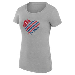 Philadelphia Phillies G-III 4Her by Carl Banks Women's Super-Slim Fit Lightweight Heart Graphic T-Shirt - Heather Gray