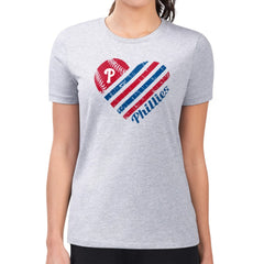 Philadelphia Phillies G-III 4Her by Carl Banks Women's Super-Slim Fit Lightweight Heart Graphic T-Shirt - Heather Gray
