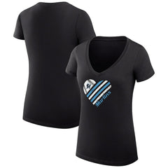 Miami Marlins G-III 4Her by Carl Banks Women's Super-Slim Fit Lightweight Heart V-Neck T-Shirt - Black