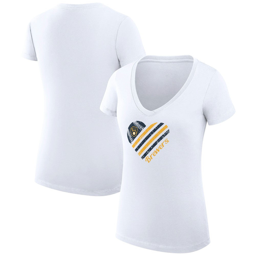 Milwaukee Brewers G-III 4Her by Carl Banks Women's Super-Slim Fit Lightweight Heart V-Neck T-Shirt - White