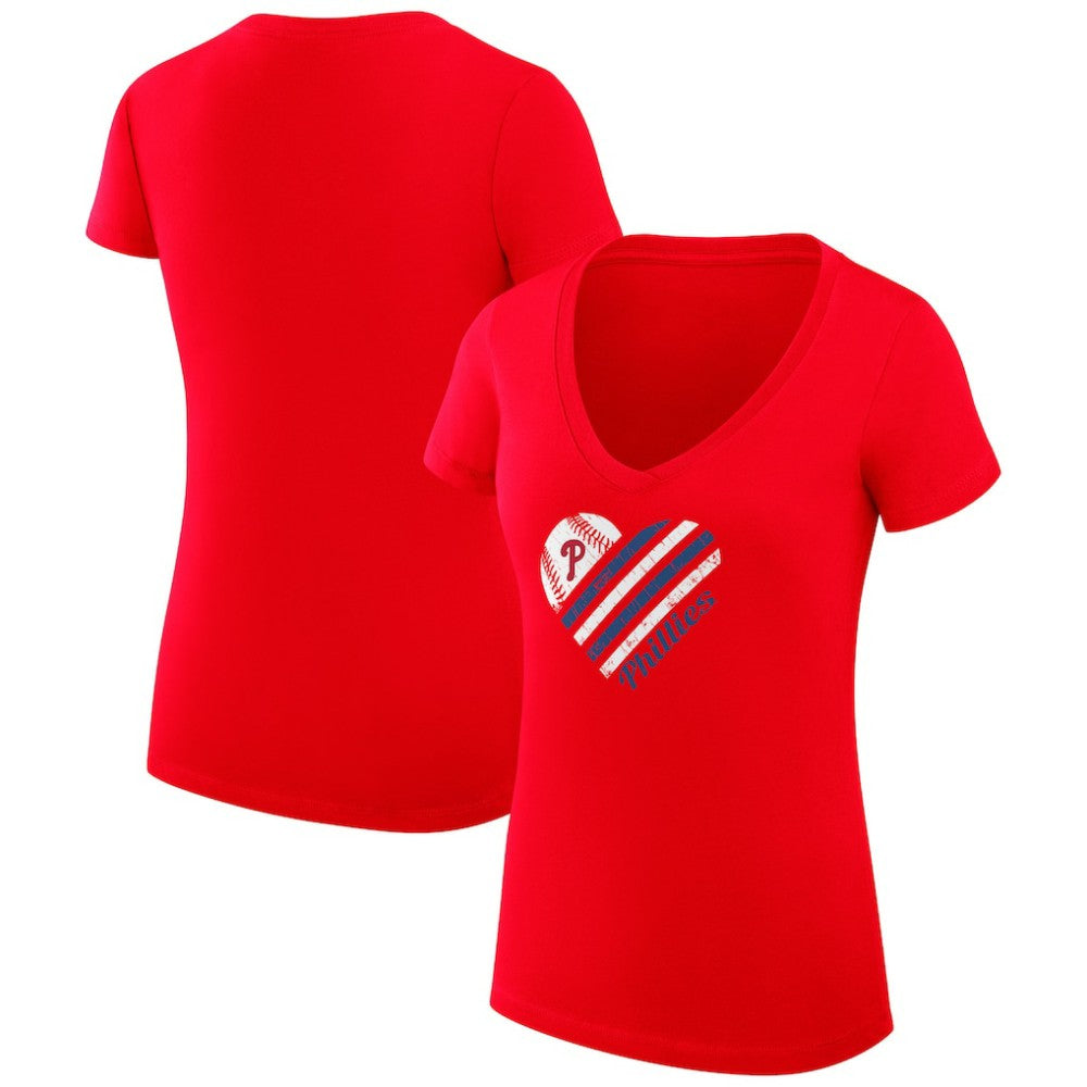 Philadelphia Phillies G-III 4Her by Carl Banks Women's Super-Slim Fit Lightweight Heart V-Neck T-Shirt - Red