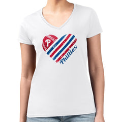 Philadelphia Phillies G-III 4Her by Carl Banks Women's Super-Slim Fit Lightweight Heart V-Neck T-Shirt - White