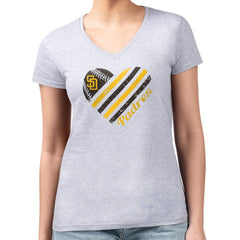 San Diego Padres G-III 4Her by Carl Banks Women's Super-Slim Fit Lightweight Heart V-Neck T-Shirt - Heather Gray