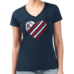 St. Louis Cardinals G-III 4Her by Carl Banks Women's Super-Slim Fit Lightweight Heart V-Neck T-Shirt - Navy