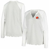 Cleveland Browns Antigua Women's Maverick Waffle Henley Long Sleeve T-Shirt - White on sale
