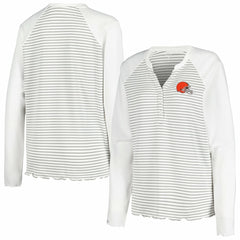 Cleveland Browns Antigua Women's Maverick Waffle Henley Long Sleeve T-Shirt - White on sale