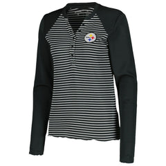 Pittsburgh Steelers Antigua Women's Maverick Waffle Henley Long Sleeve T-Shirt - Black on sale