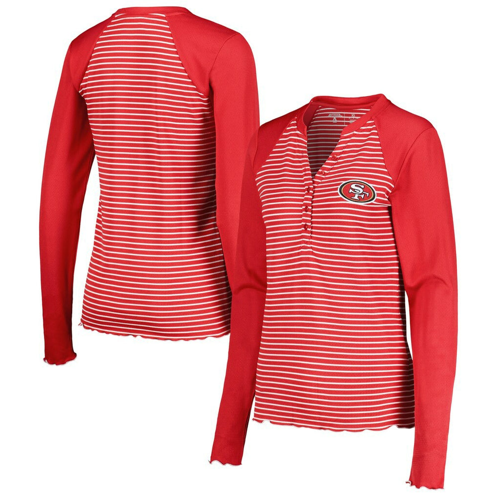 San Francisco 49ers Antigua Women's Maverick Waffle Henley Long Sleeve T-Shirt - Scarlet sale