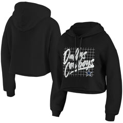 Dallas Cowboys WEAR by Erin Andrews Women's Domestic Cropped Pullover Hoodie - Black for sale