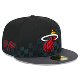 Miami Heat Rally Drive Checkerboard 59FIFTY Crown Fitted Hat - Black | New Era cheap