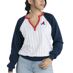 Atlanta Braves Lusso Women's Mack Fleece V-Neck Pullover Top - White/Navy
