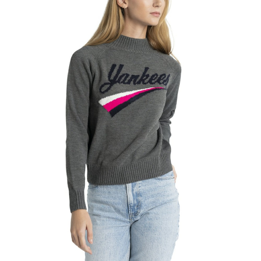 New York Yankees Lusso Women's Serena Raglan Pullover Sweater - Gray