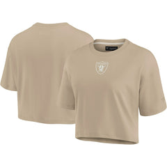 Las Vegas Raiders Women's Elements Super Soft Boxy Cropped T-Shirt - Khaki on sale