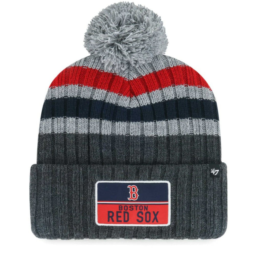 Boston Red Sox Stack Cuffed Knit Hat with Pom - Gray | 47 brand