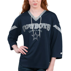 Dallas Cowboys Starter Women's Rally Lace-Up 3/4-Sleeve T-Shirt - Navy online