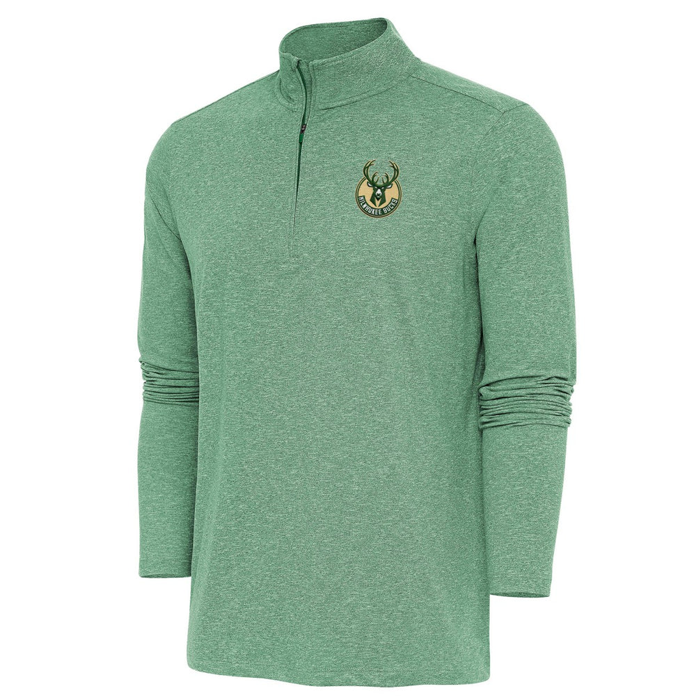Milwaukee Bucks Antigua Hunk Quarter-Zip Pullover Top - Hunter Green for sale