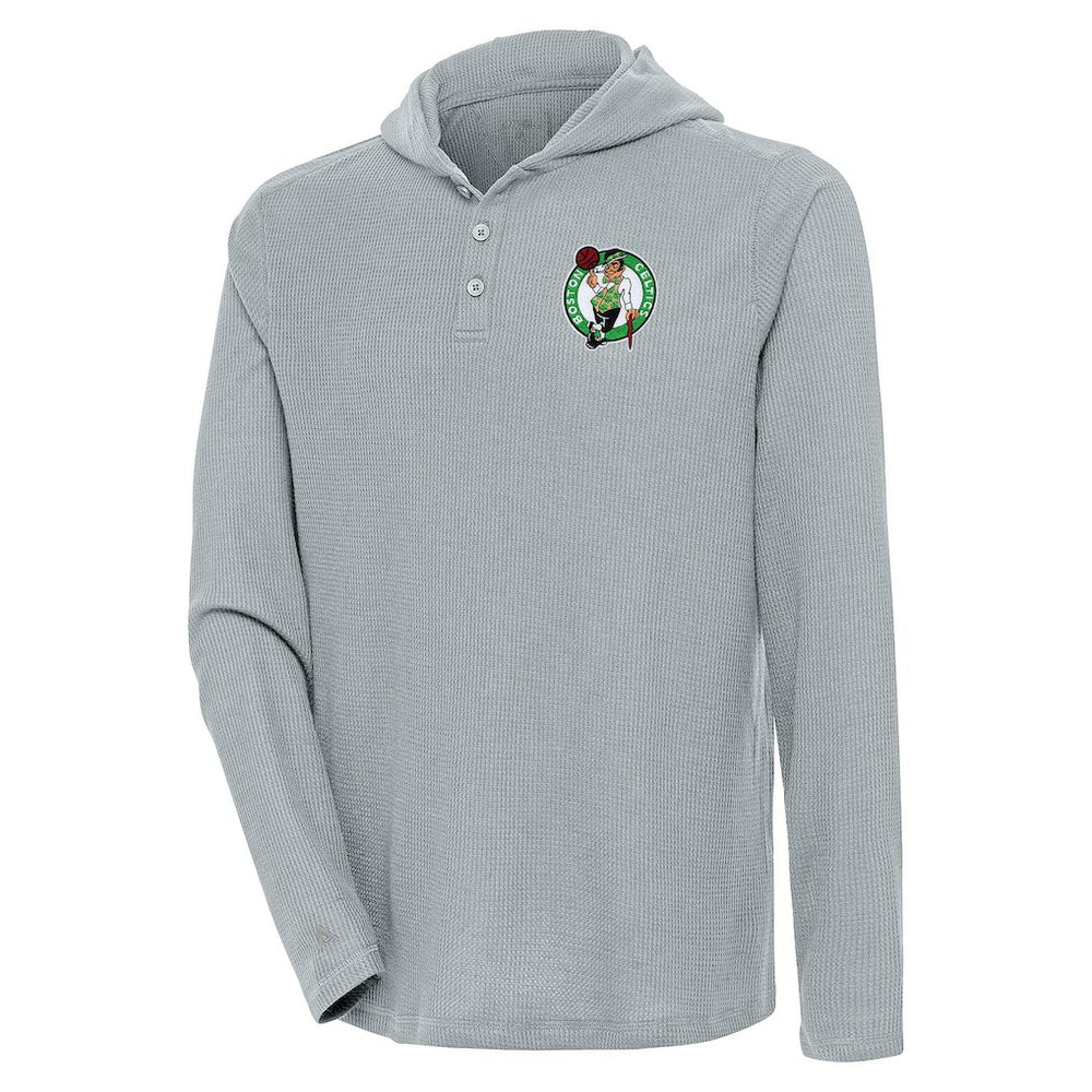 Boston Celtics Antigua Strong Hold Long Sleeve Henley Hoodie T-Shirt - Gray cheap