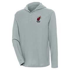 Miami Heat Antigua Strong Hold Long Sleeve Henley Hoodie T-Shirt - Gray discount
