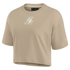 Los Angeles Lakers Women's Elements Super Soft Boxy Cropped T-Shirt - Khaki | Fanatics sale