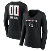 Atlanta Falcons Women's Personalized Name & Number Team Wordmark Long Sleeve V-Neck T-Shirt - Black online