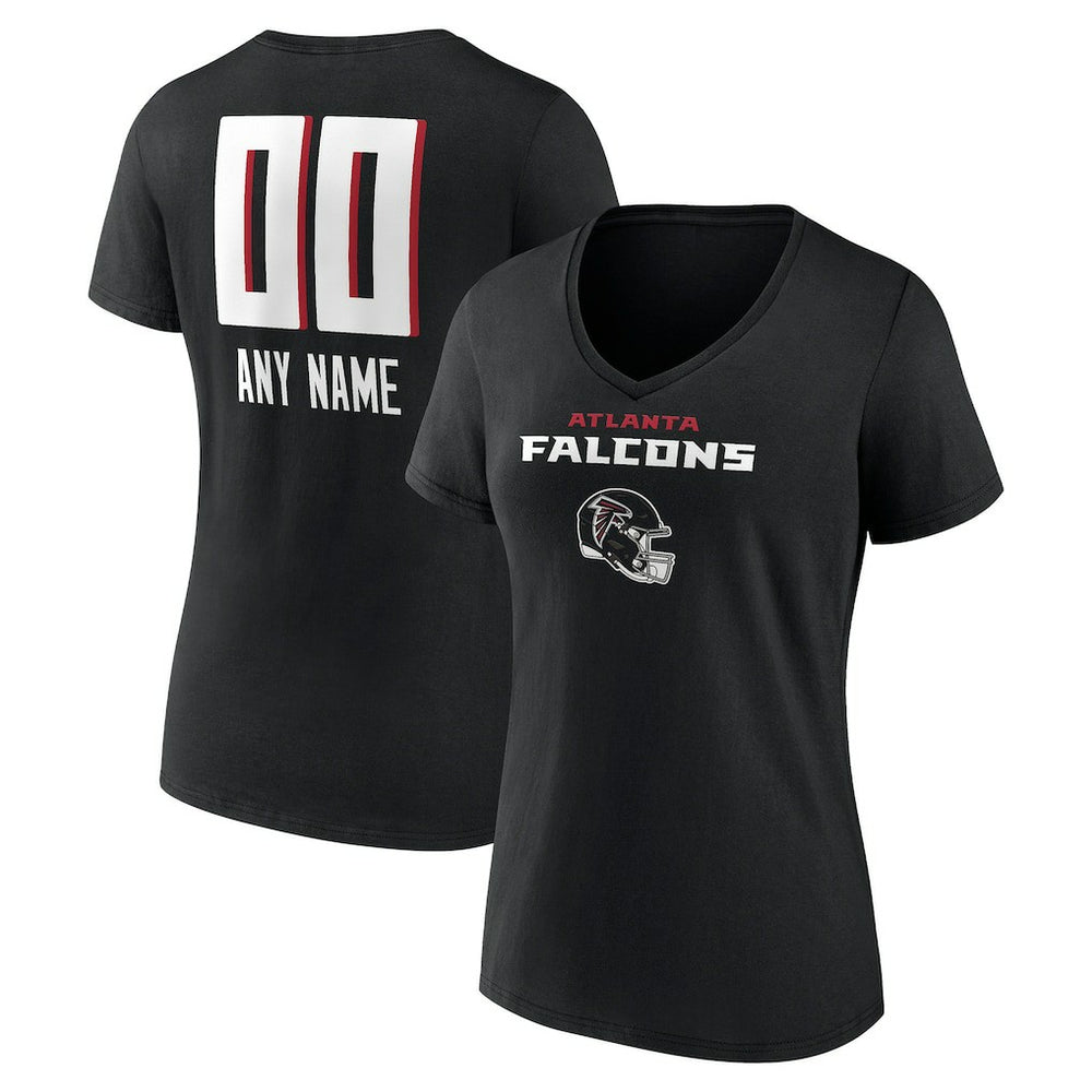 Atlanta Falcons Women's Personalized Name & Number Team Wordmark V-Neck T-Shirt - Black for sale