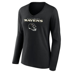 Baltimore Ravens Women's Personalized Name & Number Team Wordmark Long Sleeve V-Neck T-Shirt - Black for sale