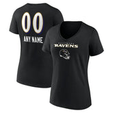 Baltimore Ravens Women's Personalized Name & Number Team Wordmark V-Neck T-Shirt - Black for sale