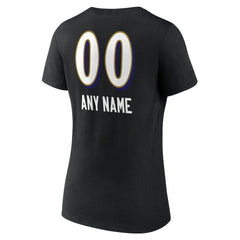 Baltimore Ravens Women's Personalized Name & Number Team Wordmark V-Neck T-Shirt - Black for sale